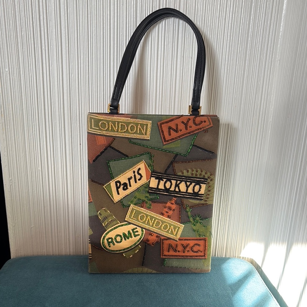 Travel-Themed Beaded Handbag